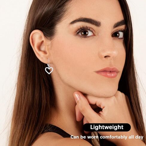 14K Gold Plated Sterling Silver Lever Back Heart Earrings for Women, Leverback CZ Heart Hoop Earrings Hypoallergenic Jewelry Gift in Saudi Arabia