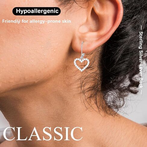 14K Gold Plated Sterling Silver Lever Back Heart Earrings for Women, Leverback CZ Heart Hoop Earrings Hypoallergenic Jewelry Gift in Saudi Arabia