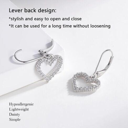 14K Gold Plated Sterling Silver Lever Back Heart Earrings for Women, Leverback CZ Heart Hoop Earrings Hypoallergenic Jewelry Gift in Saudi Arabia