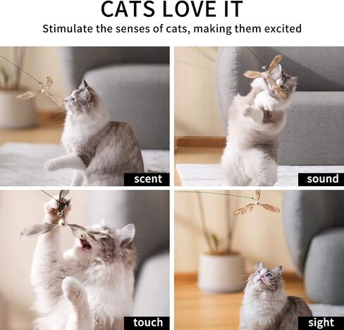 FUKUMARU Cat Wand Toy, 35.5 Inch Cat Feather Propeller Toy with Bell, Steel Wire Cat Toy for Indoor Cats with Natural Feather in Saudi Arabia