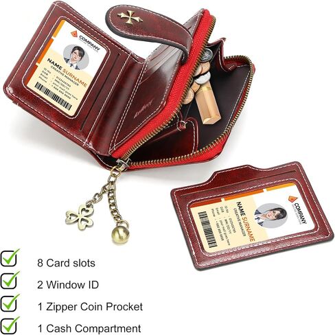 KUNWFNIX Wallet Women Small Leather Slim Wallet Bifold Womens Card Wallet with Zipper Coin Pocket ID Windows (Red 933) in Kuwait