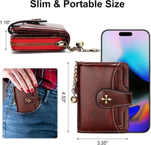 KUNWFNIX Wallet Women Small Leather Slim Wallet Bifold Womens Card Wallet with Zipper Coin Pocket ID Windows (Red 933) in Kuwait