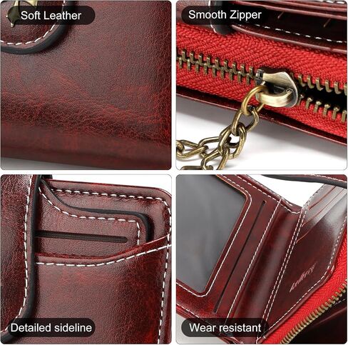 KUNWFNIX Wallet Women Small Leather Slim Wallet Bifold Womens Card Wallet with Zipper Coin Pocket ID Windows (Red 933) in Kuwait