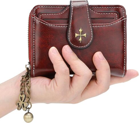 KUNWFNIX Wallet Women Small Leather Slim Wallet Bifold Womens Card Wallet with Zipper Coin Pocket ID Windows (Red 933) in Kuwait