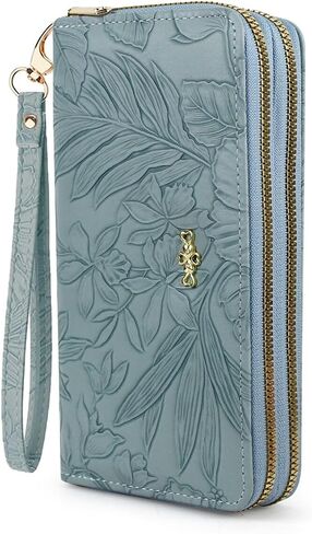 Wallet Women, Large Capacity Double Zip Clutch Wallets for Women PU Leather Credit Card Holder with Wrist Strap (Pink) in Saudi Arabia