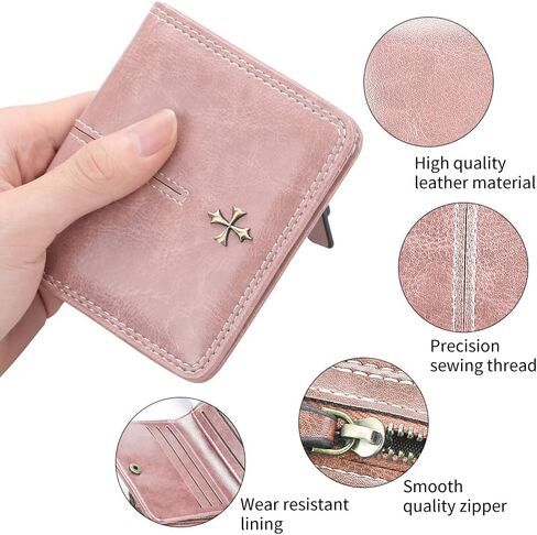 Kunwfnix Wallet Women Leather Leather Wallet Slim Wallet Bifold Womens Wallet with Zipper Coin Pocket Id Windows (Red 933) in Kuwait