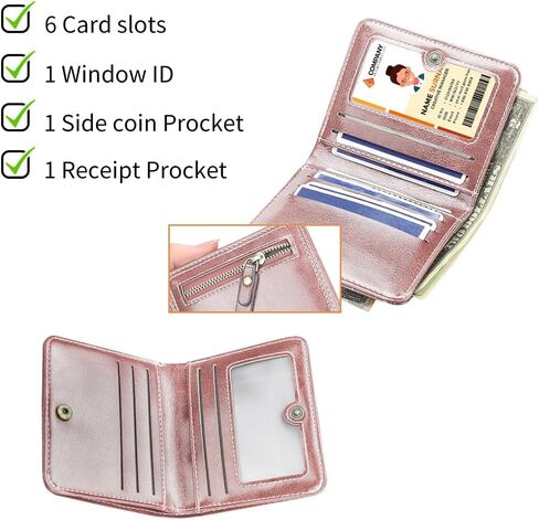 Kunwfnix Wallet Women Leather Leather Wallet Slim Wallet Bifold Womens Wallet with Zipper Coin Pocket Id Windows (Red 933) in Kuwait