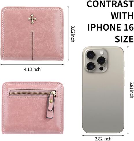 Kunwfnix Wallet Women Leather Leather Wallet Slim Wallet Bifold Womens Wallet with Zipper Coin Pocket Id Windows (Red 933) in Kuwait