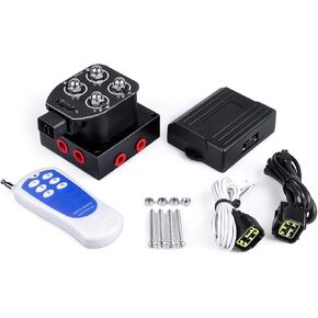 Universal Air Ride Suspension Manifold Solenoid Valve 1/4 NPT 12V Air Ride Suspension Manifold Bag Controller Valve Pneumatic Shock Absorber With Control Box and Remote(0-200psi)
