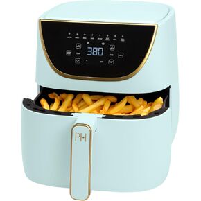Paris Hilton 6-Quart Air Fryer, Nonstick Basket Made Without PFAS, Touchscreen, 8-in-1 (Fry, Roast, Broil, Bake, Reheat, Keep Warm, Pizza, Dehydrate), Dishwasher Safe Basket and Crisping Tray, White in Kuwait