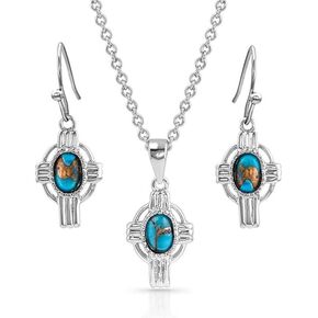 Montana Silversmiths Women's Easter Cross Turquoise Jewelry مجموعة فضية بحجم واحد