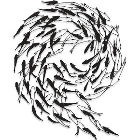 Rajukit Metal Fish Wall Art–Swirling School of Fish Wall Decor–Ocean-Themed Decor for Living Room,Bathroom,or Coastal Spaces