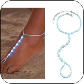 Ankle Bracelets for Women Elastic Luminous Beaded Anklets Adjustable Boho Beach Anklets Foot Jewelry for Beach Party