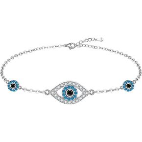 Evil Eye Anklet Evil Eye Anklets Blue Evil Eye Ankle Bracelets for Women Womens Sterling Silver Adjustable Cubic Zirconia Turkish Lucky Amulet