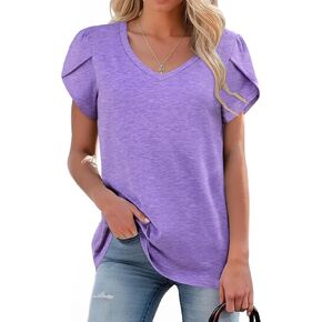 Zeagoo Womens Shirts Casual Short Sleeve Tees Dressy Casual Patel Blouses V Neck Summer Tops