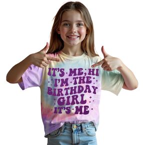 Its Me Hi Im The Birthday Girl T-Shirt Kids Girls Birthday Short Sleeve Shirt Tie Dye Tee Top Party Outfit 6-9Y