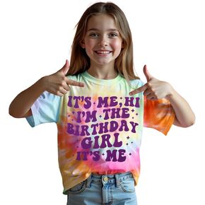 Its Me Hi Im The Birthday Girl T-Shirt Kids Girls Birthday Short Sleeve Shirt Tie Dye Tee Top Party Outfit 6-9Y in Saudi Arabia