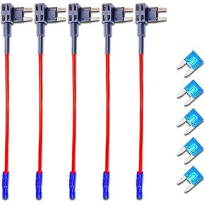 5 PCS 12V Car Fuse Tap, Mini Add-a-Circuit Fuse Tap Kits with 5 PCS 15A Inserts, ATM APM Fuse Adapter Jumper, Universal Blade Fuse Holder for Cars Trucks Boats (Black)