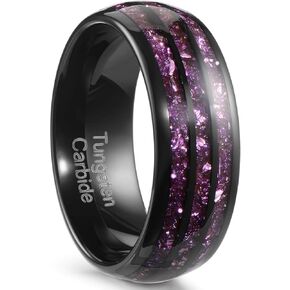 Holizaly 8mm Black Men's Tungsten Wedding Ring Enements Cosmic Elements Pluged Finish Comfort Fit 7-14