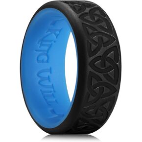 King Will Silicone Wedding Rings For Men, Black & Blue Rubber Wedding Bands with Celtic Knot Pattern, 8mm Wide 2.2mm Thick, Comfort Fit Size 8