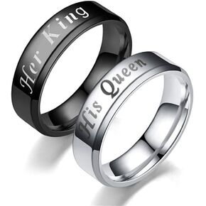 Wedding Bands for Men or Women by Ginger Lyne | Choice of Her King Black or His Queen Silver Stainless Steel Bridal Rings for Couples Matching Wedding Band Ring | Pack of 1 Each