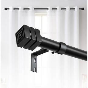 Heavy Duty Curtain Rods for Windows 28 to 48 Inch(2.3-4ft),1'' Diameter Black Drapery Rod with Geometric Finials, Adjustable Decorative Curtain Rod Set,30"-46"
