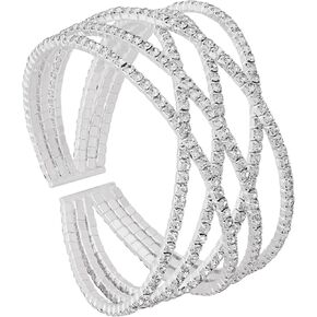 Sacina Silver-tone 6 Row Rhinestone Cuff Tennis Bracelets for Women, Rhinestone Bracelet, Christmas Jewelry Gifts for Women