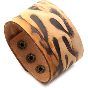 Punk Rock Retro Flame Pattern Print Wide Pu Leather Cuff Bracelet