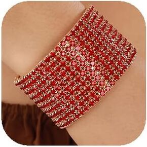 YERTTER Wedding Colorful Multi Row Full Crystal Rhinestone Open Cuff Bangle Bridals Crystal Stunning Bracelet Layeref Tennis Chain Bracelet Gift for Women Brides