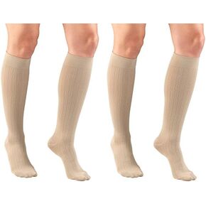 Truform Compression Socks, 15-20 mmHg, Women's Dress Socks, Knee High Over Calf Length, Tan Rib Knit, Medium (Pack of 2)