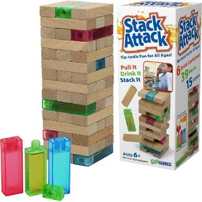 Funwares Tower of Sips - Add a Beverage Twist to Wooden Block Stacking Games, Perfect for Family Fun, Parties, and Gifting, Game for Kids and Adults, Play Solo, in Groups, or Teams, Ages 6+