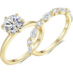 Moissanite Wedding Ring Bridal Set for Women 3.3CTTW(2CT Center) Round Cut 9K Gold Plated 925 Sterling Silver Wedding Band Engagement Rings for Her