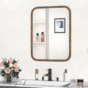 Fun Memories Bathroom Mirrors 22x30 Inch Bathroom Vanity Mirror for Wall, Wood Grain Finish Frame Large Mirrors, Tempered Glass, Farmhouse Wall Mirror for Bathroom, Walnut