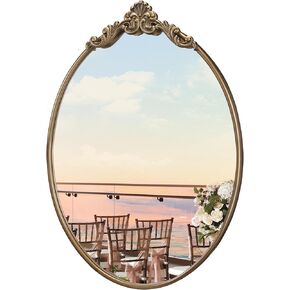 Vintage Gold Oval Mirror, 24" x 32" Antique Vantiy Bathroom Mirror for Wall, Brass Ornate Mirrors for Mantel, Living Room, Hallway, Fireplace