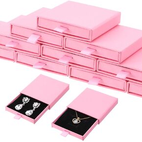 12 Pack Cardboard Jewelry Boxes Drawer Style, Pink Cardboard Jewelry Gift Boxes With Black Sponge, Stackable Jewelry Gift Boxes Bulk For Necklaces, Bracelets, Earrings, Jewelry Gift Storage Display
