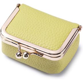 Genuine Leather Mini Jewelry Box - Vintage-Inspired Travel Jewelry Organizer with Kiss Lock, Compact Ring Box for Women, Perfect for Earrings, Rings, Necklaces, Bracelets - Ideal Gift for Her (Yellow)
