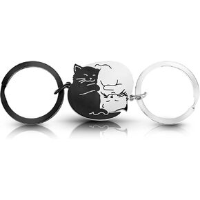 Ouligay 2pcs Couple Matching Cat Keychain Gifts for Boyfriend Girlfriend, Best Friend Graduation Birthday Gifts for Women Friendship, Valentine's Day Gift for Him Her Bf Husband Wife Fiance Fiancée