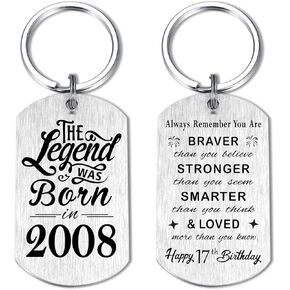 Yobent 17th Birthday Gifts for Him Boys Men 2008, Happy 17th Birthday Keychain, 17 Year Old Bday Gifts for Her Women, The Legend was Born in 2008
