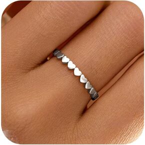 Dainty Heart Rings for Women 925 Sterling Silver 14K Gold Plated Eternity Band Rings Promise Rings for Her Stackable Rings Jewelry Birthday Graduation Gifts