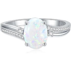 YDD 2ct Oval Cut Opal Engagement Rings for Women White Opal Rings Opal and Moissanite Engagement Rings 925 Sterling Silver Opal Wedding Ring Anniversary Promise Ring