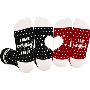 Funny Socks for Couples, His and Hers Gifts, 2 Pack Cute Knitted Heart Socks for Men Women Wife Husband Girlfriend Boyfriend, Novelty Wedding Bridal Shower Anniversary Birthday Gifts for Him Her