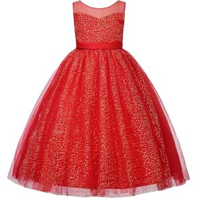 Uhnice Flower Girls Sequin Dress V-Back Tulle Ball Ball for Wedding Form