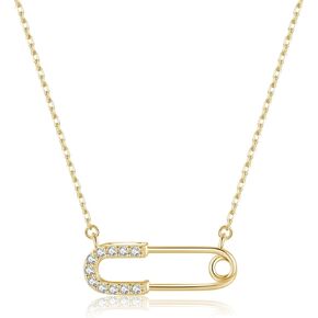 Reffeer Solid 925 Sterling Silver Safety Pin قلادة للقلادة للنساء المراهقات الورق مقطع قلادة قلادة CZ قلادة دبوس in Kuwait