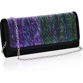 Larcenciel Clutch Purse for Women, LED Light Up Purse - 11 Neon Glow Modes, Holographic Evening Bag w/Chain Strap, Cool Party Bags Rechargeable Handbag for Graduation Prom Disco Club Bar Night Events