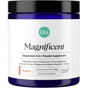 Ora Organic Magnesium Complex Powder Supplement - 4-in-1 Magnesium: Glycinate, Taurate, Malate & Citrate | Vegan, Gluten-Free | Tangerine Flavor | Calm Support for Sleep, Stress & Muscles | 30 Serving