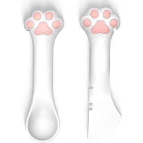 Cat Food Spoon, Pet Food Can Spoon & Scoop, Cat Dog Food Spatula for Wet Food, Pet Can Opener With Mini Spatula for Dogs Cats Feeding Can, White, Set of 2