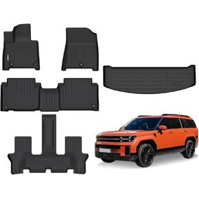 GINOWY- Floor Mats & Cargo Liner for Hyundai Santa FE Hybrid 2024 2025, TPE All Weather Protection Santa Fe Car Mats, Anti-Slip Trunk Cargo Mat Waterproof Car Floor Liners Accessories Black