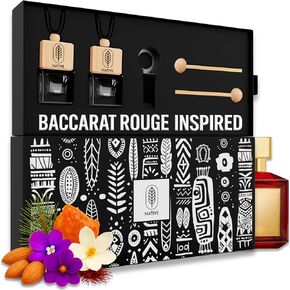Baccarat السيارة معطر الهواء | مستوحاة من Baccarat Rouge | رائحة العطور الطويلة الأمد | ناشر سيارة قوي مع تقنية Eliminator Odor | رائحة سيارة مميزة | مجموعة هدايا 8 مل | صنعت الولايات المتحدة الأمريكية