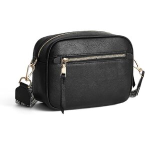 Small Crossbody Bag for Women Triple Pockets Vegan Leather Shoulder Camera Purse with Long Guitar Strap in Kuwait