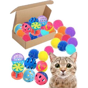 Assorted Cat Toys for Indoor Cats & Kittens - 26-Piece Set with 6 Bell Balls & 20 Reflective Balls for Safe Active Play & Mental Stimulation